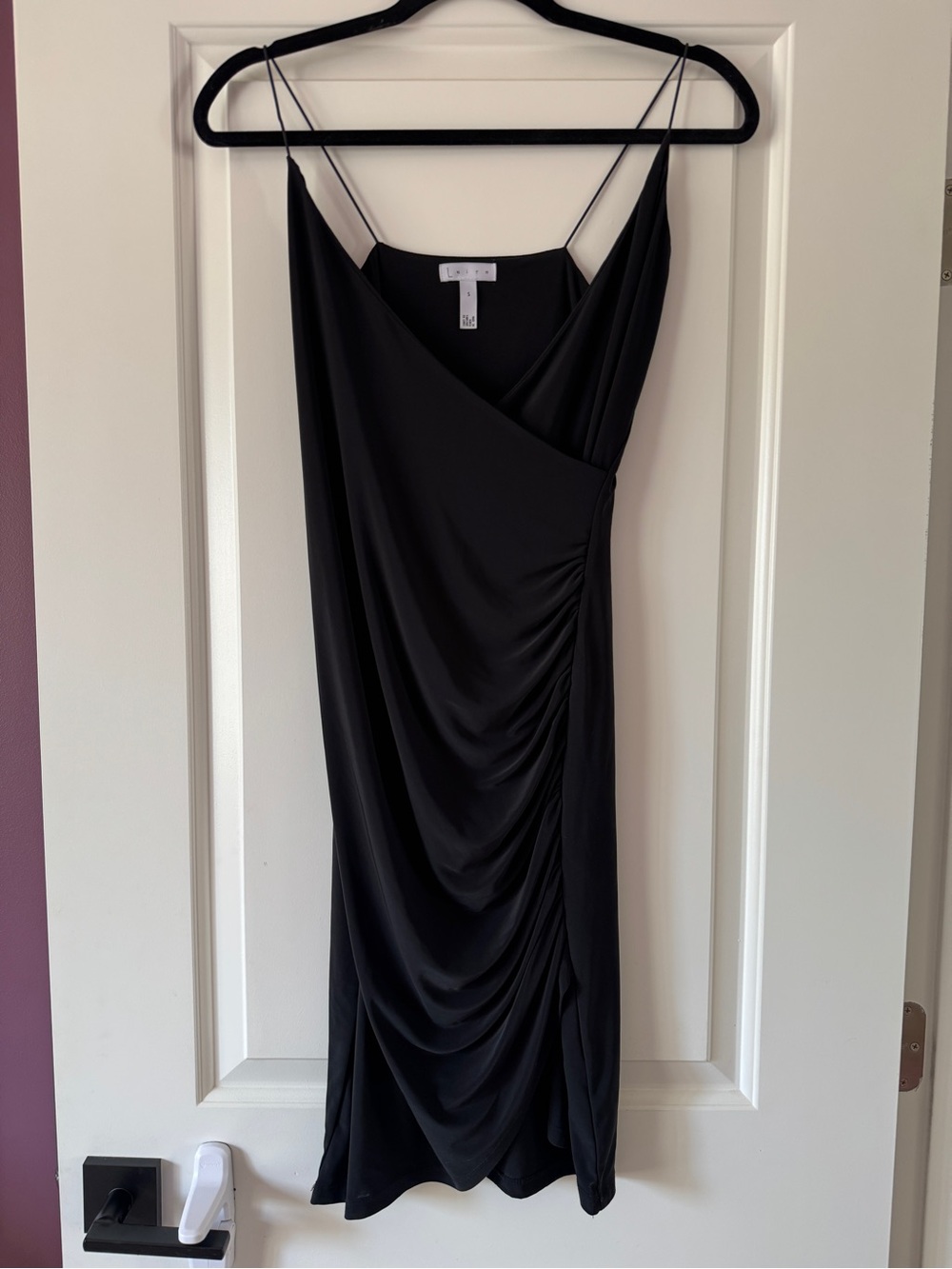 Leith Black Ruched Slip Mini Dress with Spaghetti Straps